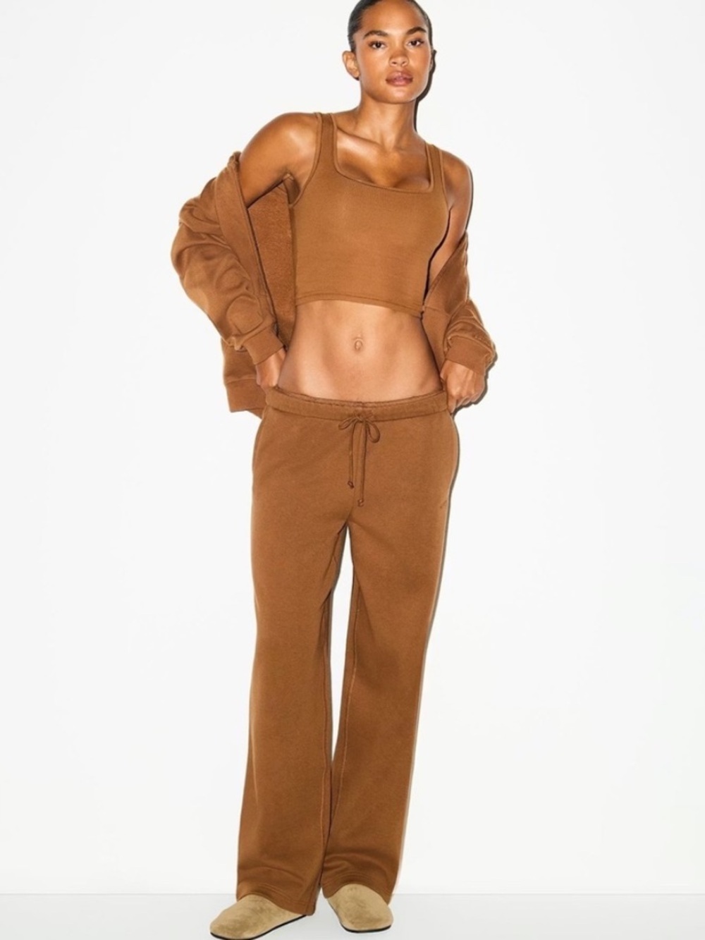 Skims cotton Fleece Bison Zip-Up Hoodie & Sweatpants SET Size Small NWT